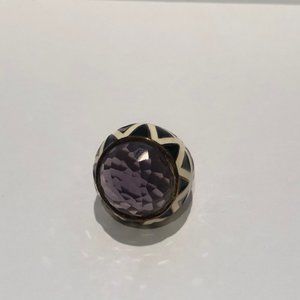 Acrylic Black and White Ring with Purple Stone